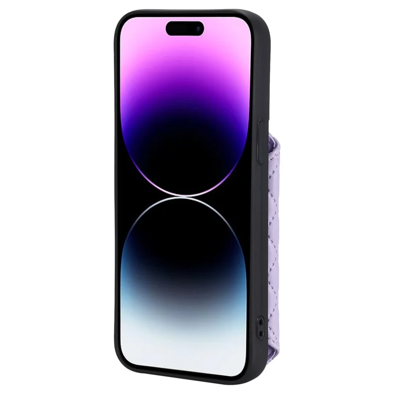 Style 008 For iPhone 14 Pro RFID Blocking Card Holder Case PU Leather+TPU Phone Kickstand Cover with Wrist Strap - Purple