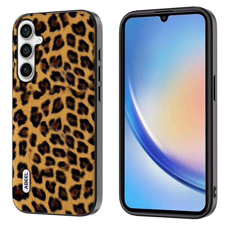 ABEEL Anti-Drop Phone Case per Samsung Galaxy A34 5G Leopard Texture PU Leather+TPU+PC Cover - Gold