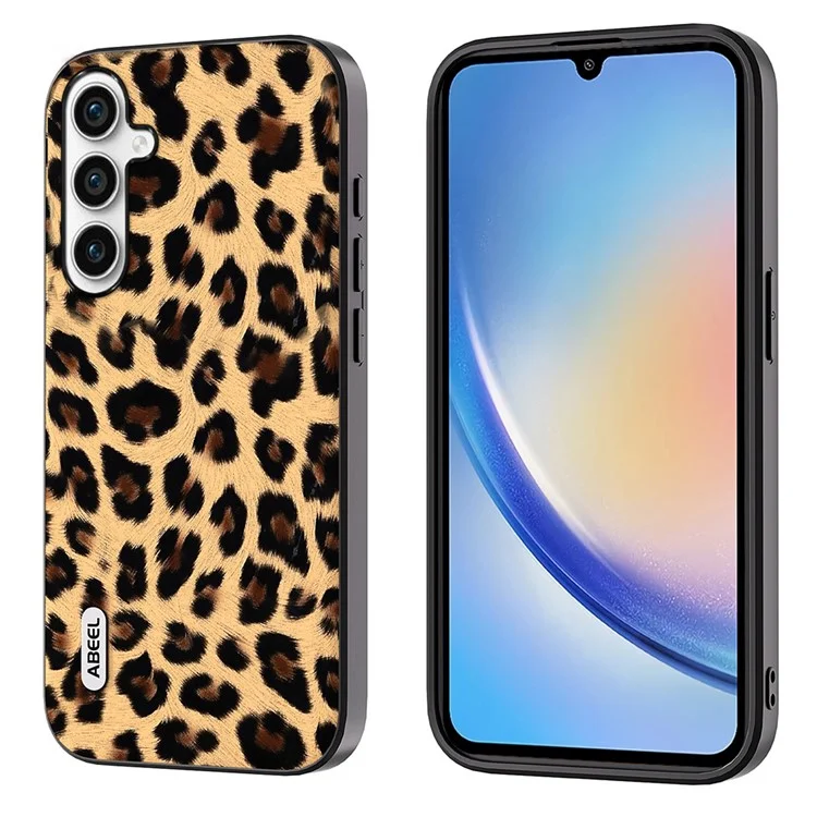 ABEEL Anti-Drop Phone Case per Samsung Galaxy A34 5G Leopard Texture PU Leather+TPU+PC Cover - Champagne Gold