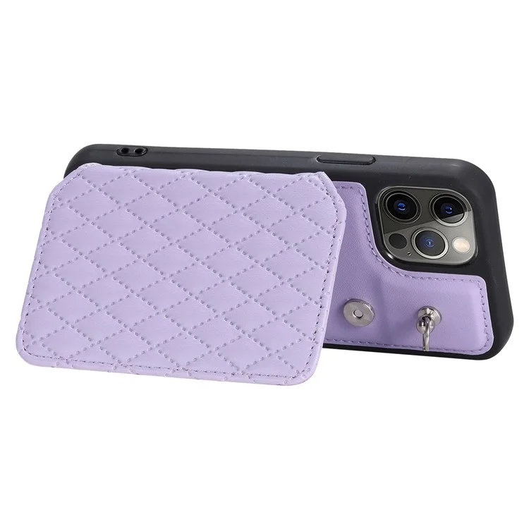 Style 008 Card Holder Cover for iPhone 12 Pro Max 6.7 inch , RFID Blocking PU Leather+TPU Phone Shell with Kickstand and Wrist Strap - Purple