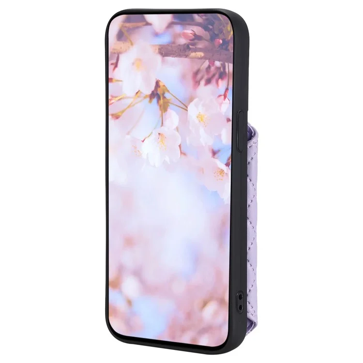 Style 008 Card Holder Cover for iPhone 12 Pro Max 6.7 inch , RFID Blocking PU Leather+TPU Phone Shell with Kickstand and Wrist Strap - Purple