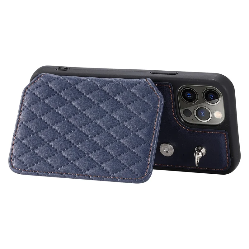 Style 008 Card Holder Cover for iPhone 12 / 12 Pro 6.1 inch , Kickstand PU Leather+TPU RFID Blocking Phone Shell with Wrist Strap - Blue