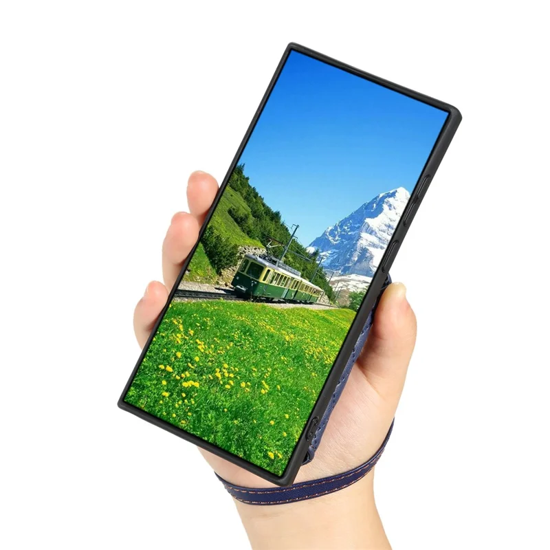 Style 008 Card Holder Cover for iPhone 12 / 12 Pro 6.1 inch , Kickstand PU Leather+TPU RFID Blocking Phone Shell with Wrist Strap - Blue