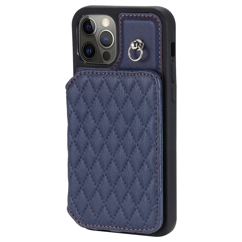 Style 008 Card Holder Cover for iPhone 12 / 12 Pro 6.1 inch , Kickstand PU Leather+TPU RFID Blocking Phone Shell with Wrist Strap - Blue