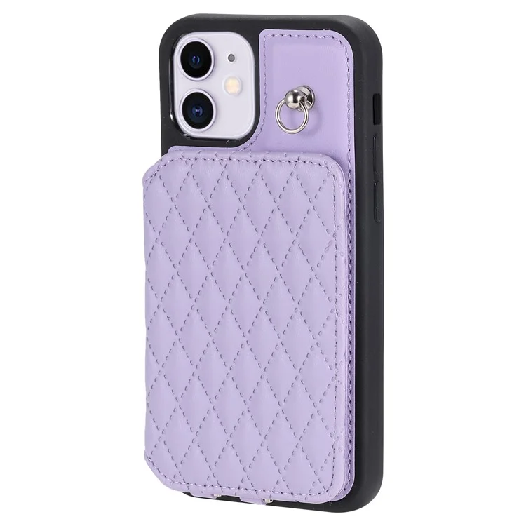 Style 008 Kickstand Phone Cover for iPhone 11 , PU Leather+TPU RFID Blocking Anti-drop Shell with Wrist Strap - Purple