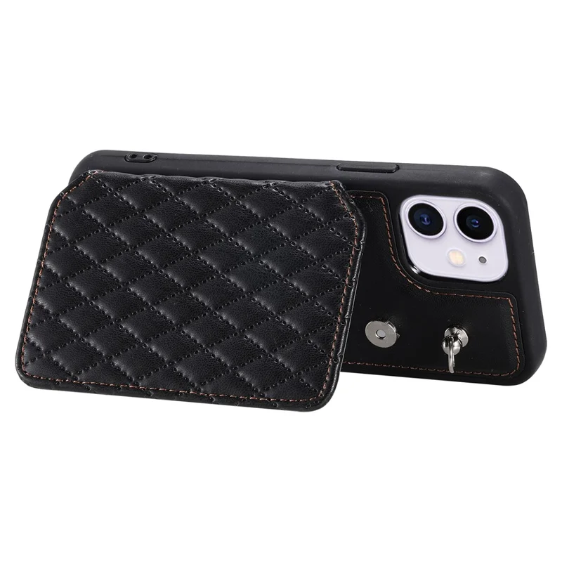 Style 008 Kickstand Phone Cover for iPhone 11 , PU Leather+TPU RFID Blocking Anti-drop Shell with Wrist Strap - Black