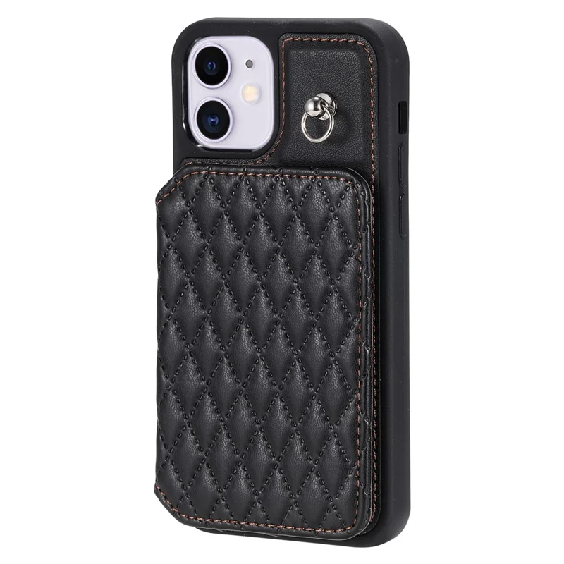 Style 008 Kickstand Phone Cover for iPhone 11 , PU Leather+TPU RFID Blocking Anti-drop Shell with Wrist Strap - Black
