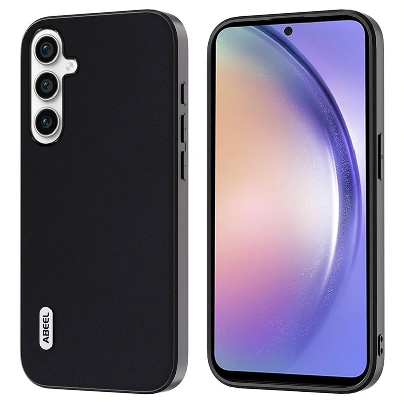 ABEEL Phone Case for Samsung Galaxy A54 5G Silky Feeling Cowhide Leather Coated PC+TPU Back Cover - Black