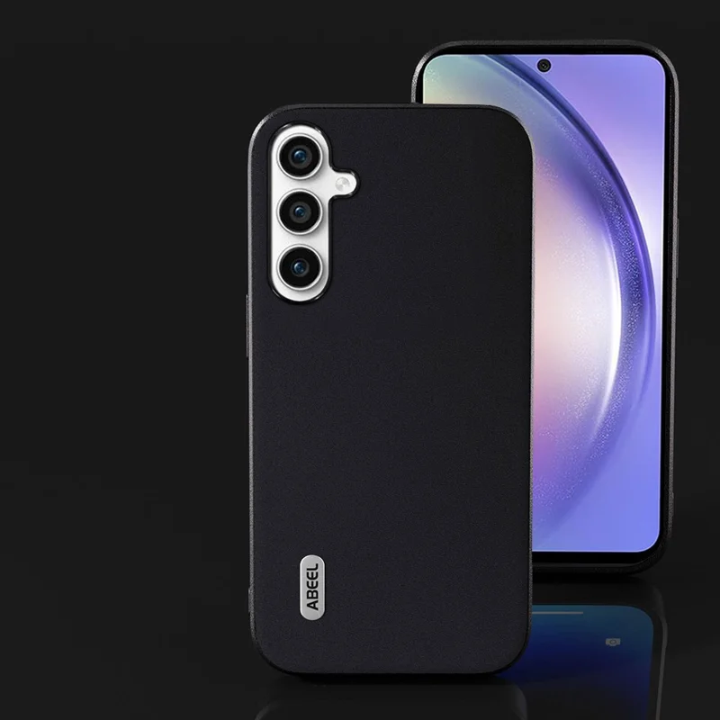 ABEEL Phone Case for Samsung Galaxy A54 5G Silky Feeling Cowhide Leather Coated PC+TPU Back Cover - Black