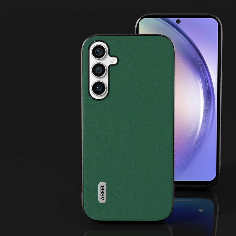 ABEEL Phone Case for Samsung Galaxy A54 5G Silky Feeling Cowhide Leather Coated PC+TPU Back Cover - Green