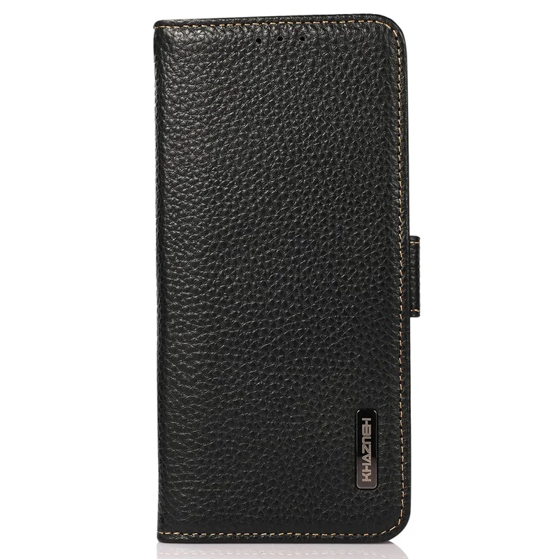 KHAZNEH For Motorola Edge 40 5G Phone Case Wallet RFID Blocking Stand Litchi Texture Genuine Cow Leather Cover - Black