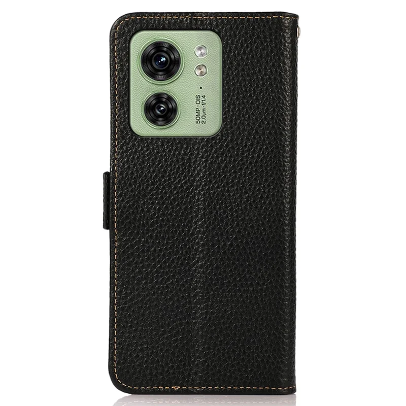 KHAZNEH For Motorola Edge 40 5G Phone Case Wallet RFID Blocking Stand Litchi Texture Genuine Cow Leather Cover - Black