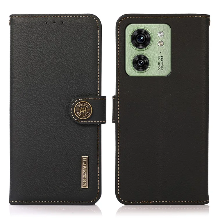 KHAZNEH Per Motorola Edge 40 5G RFID Blocking Wallet Cell Phone Case Drop Protection Genuine Cow Leather Stand Phone Cover - Nero