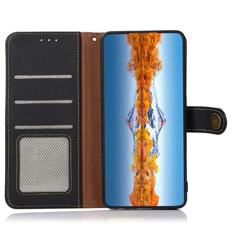KHAZNEH Per Motorola Edge 40 5G RFID Blocking Wallet Cell Phone Case Drop Protection Genuine Cow Leather Stand Phone Cover - Nero