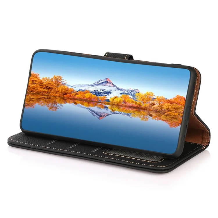 KHAZNEH Per Motorola Edge 40 5G RFID Blocking Wallet Cell Phone Case Drop Protection Genuine Cow Leather Stand Phone Cover - Nero