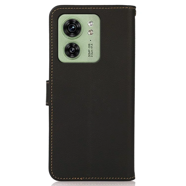 KHAZNEH Per Motorola Edge 40 5G RFID Blocking Wallet Cell Phone Case Drop Protection Genuine Cow Leather Stand Phone Cover - Nero