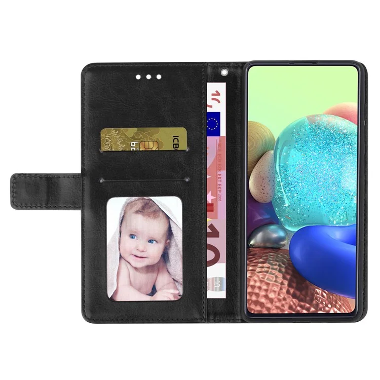 HT01 Phone Stand Case for Oppo A78 4G , Scratch Proof Y-shaped Line Imprinted Leather Wallet Cover - Black