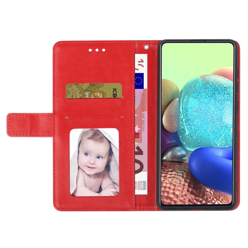 HT01 Phone Stand Case for Oppo A78 4G , Scratch Proof Y-shaped Line Imprinted Leather Wallet Cover - Red