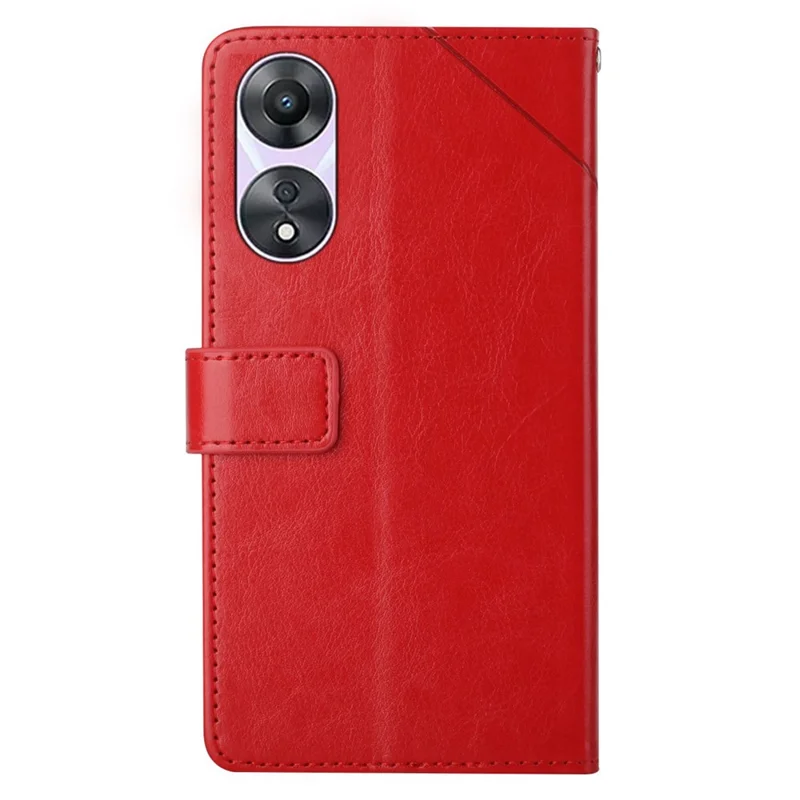 HT01 Phone Stand Case for Oppo A78 4G , Scratch Proof Y-shaped Line Imprinted Leather Wallet Cover - Red