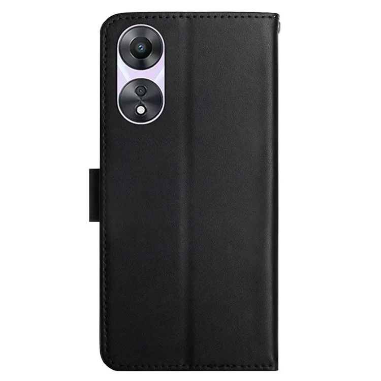 HT02 para Oppo A78 4G Foldable Stand Genuine Cow Leather Wallet Case Phone Cover - Negro
