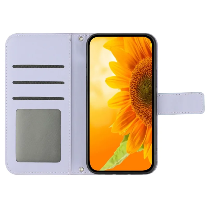 HT04 For Google Pixel 8 Imprinted Wallet Phone Case Fall Proof Leather Stand Cover with Hand Strap - Light Purple