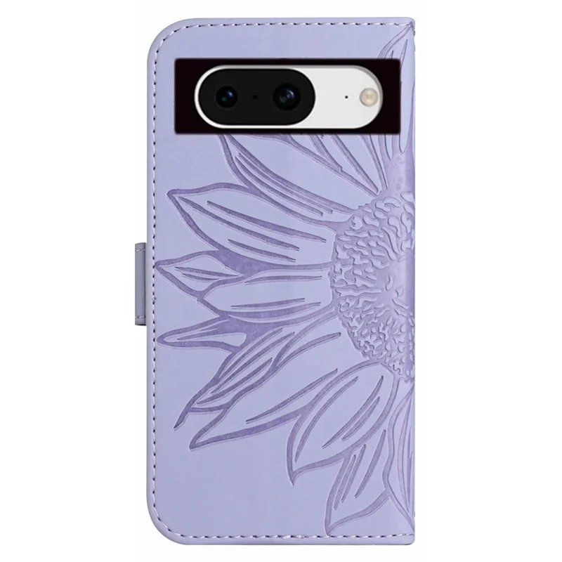 HT04 For Google Pixel 8 Imprinted Wallet Phone Case Fall Proof Leather Stand Cover with Hand Strap - Light Purple