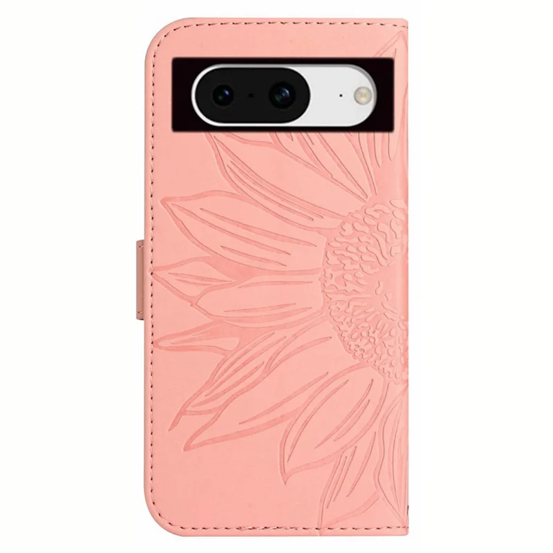 HT04 For Google Pixel 8 Leather Wallet Stand Case Sunflower Imprinted Phone Cover with Shoulder Strap - Light Pink