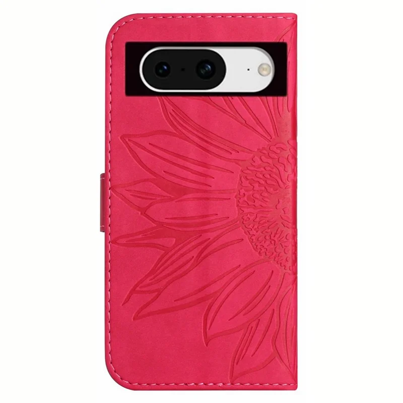 HT04 For Google Pixel 8 Leather Wallet Stand Case Sunflower Imprinted Phone Cover with Shoulder Strap - Rose