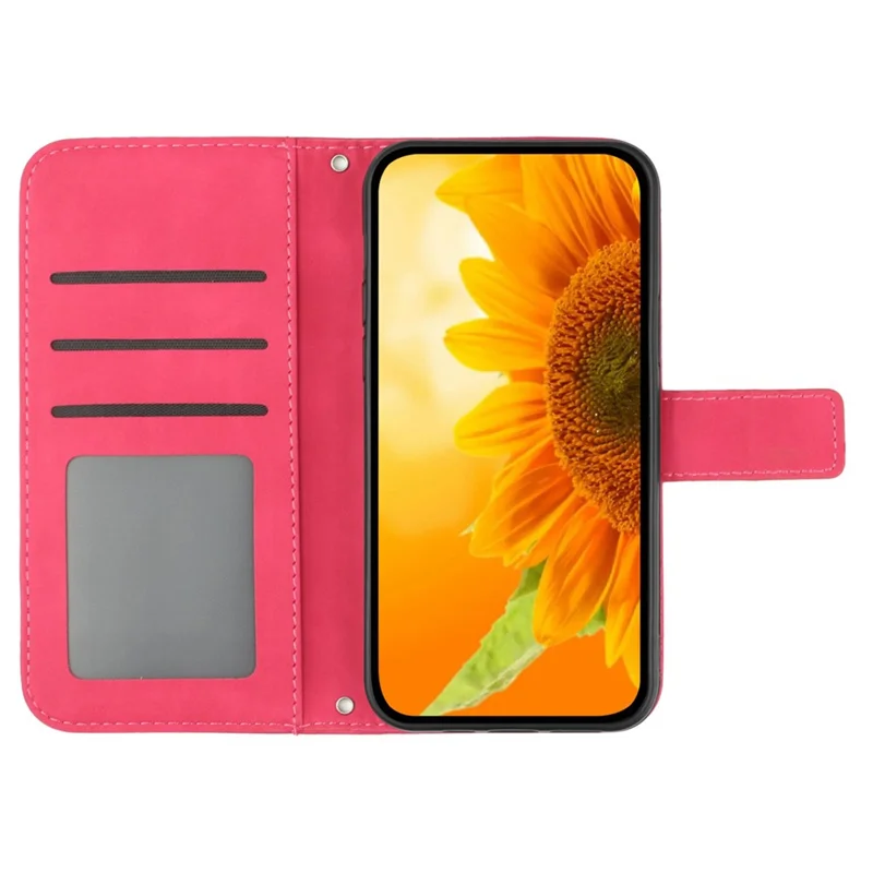 HT04 For Google Pixel 8 Leather Wallet Stand Case Sunflower Imprinted Phone Cover with Shoulder Strap - Rose