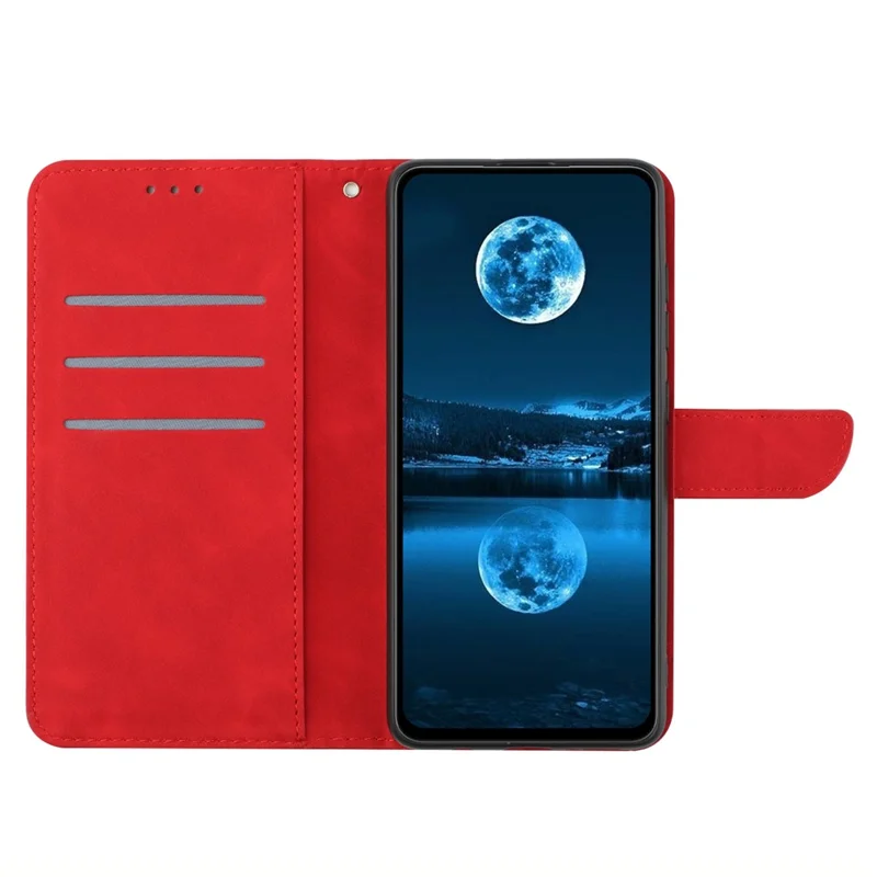 HT05 Skin-touch Phone Case for Google Pixel 8 , Imprinted Line PU Leather Stand Wallet Flip Cover - Red