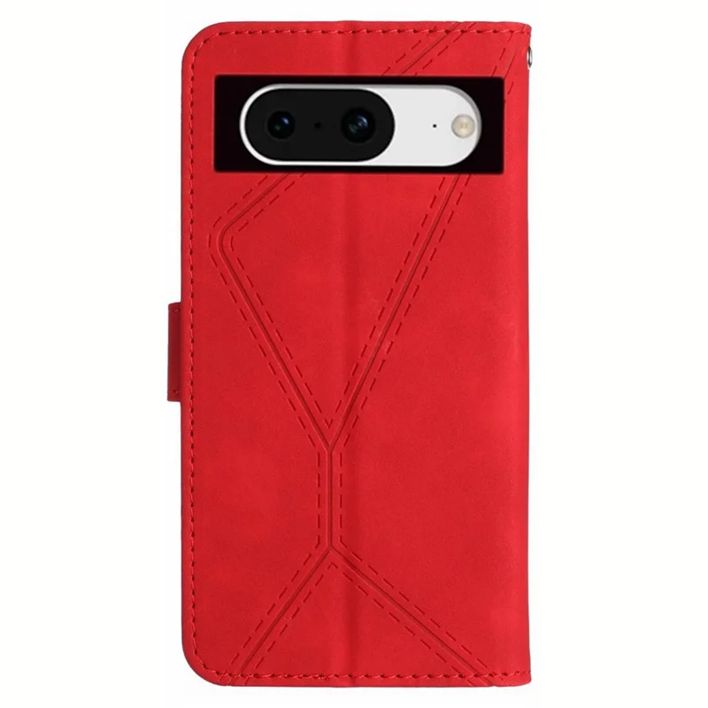 HT05 Skin-touch Phone Case for Google Pixel 8 , Imprinted Line PU Leather Stand Wallet Flip Cover - Red
