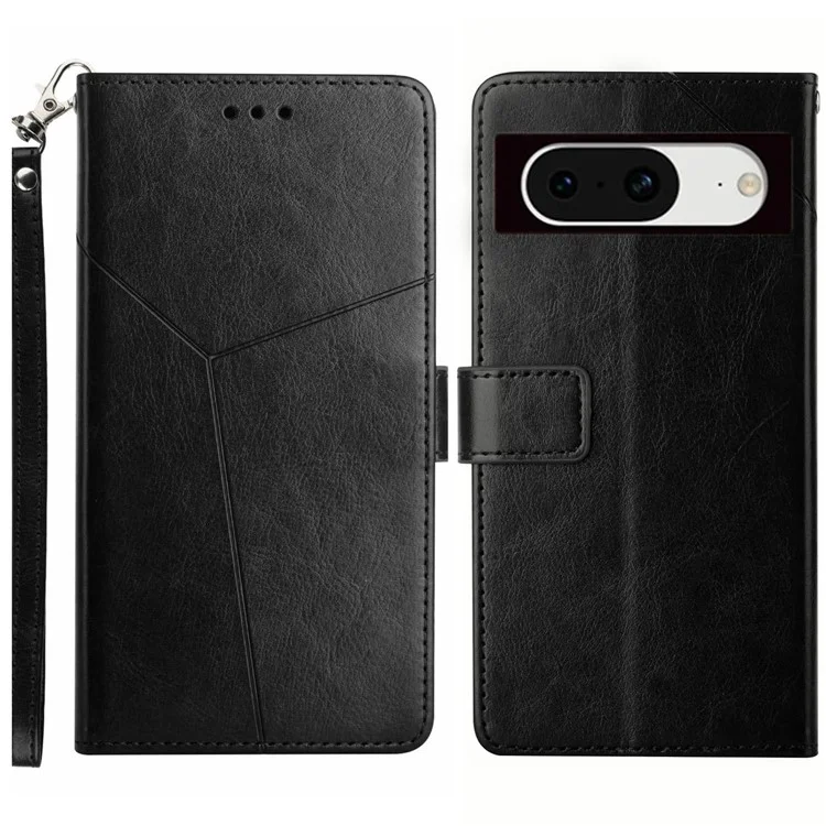 HT01 Para Google Pixel 8 Wallet Phone Stand Case Linha em Y Impressa Capa de Couro - Preto
