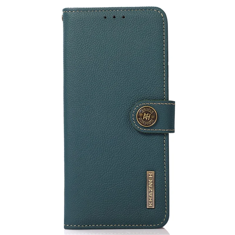 KHAZNEH For Nokia G42 Phone Case Drop Protection Genuine Cow Leather Phone Cover Stand RFID Blocking Wallet - Green