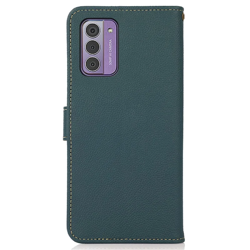 KHAZNEH For Nokia G42 Phone Case Drop Protection Genuine Cow Leather Phone Cover Stand RFID Blocking Wallet - Green