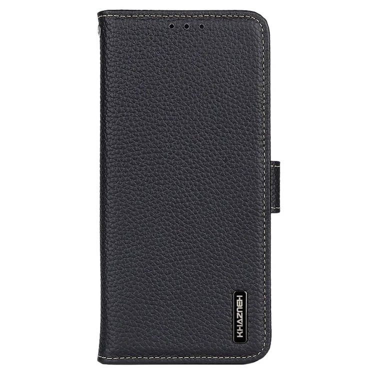 KHAZNEH For Oppo Reno10 Pro 5G (Global) / Reno10 5G (Global) Cell Phone Cover Litchi Texture Stand Wallet Genuine Cow Leather+TPU Case - Black