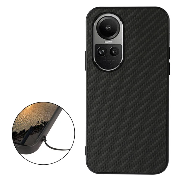 Für Oppo Reno10 Pro 5G (Global) / Reno10 5G (Global) Handyhülle PU-Leder beschichtetes TPU Carbon Fiber Texture Back Cover - Schwarz