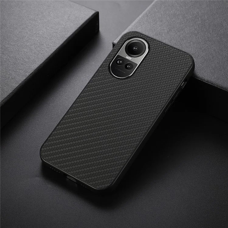 Für Oppo Reno10 Pro 5G (Global) / Reno10 5G (Global) Handyhülle PU-Leder beschichtetes TPU Carbon Fiber Texture Back Cover - Schwarz