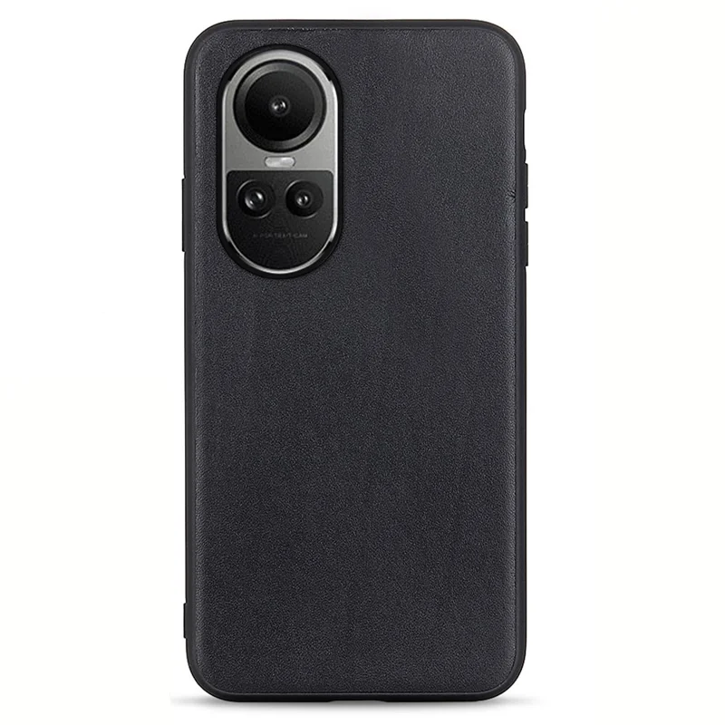 Phone Case for Oppo Reno10 Pro 5G (Global) / Reno10 5G (Global) , Genuine Cow Leather+TPU Shockproof Protective Cover - Black