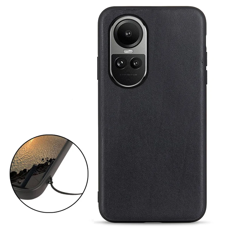 Phone Case for Oppo Reno10 Pro 5G (Global) / Reno10 5G (Global) , Genuine Cow Leather+TPU Shockproof Protective Cover - Black