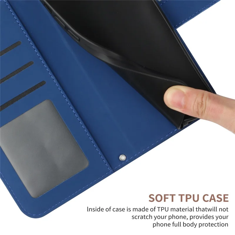 HT04 For Google Pixel 8 Pro Sunflower Imprinted Phone Cover Leather Wallet Stand Case with Handy Strap - Sapphire