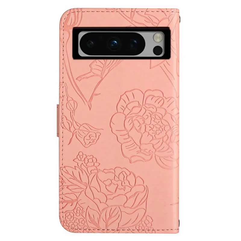 HT03 PU Leather Case for Google Pixel 8 Pro , Imprinted Wallet Stand Phone Cover with Wrist Strap - Pink