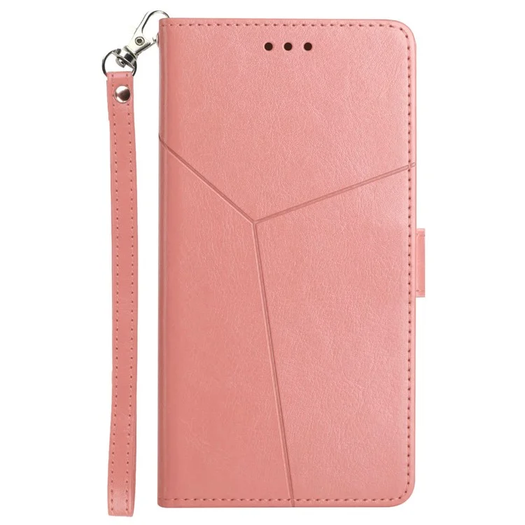HT01 For Google Pixel 8 Pro Phone Cover Wallet Imprinted Y-shaped Line PU Leather Shell Phone Stand Case - Pink
