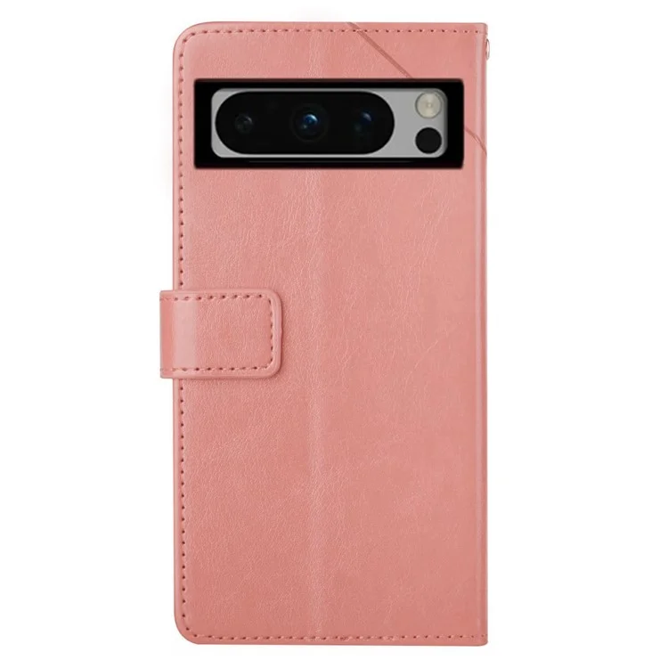 HT01 For Google Pixel 8 Pro Phone Cover Wallet Imprinted Y-shaped Line PU Leather Shell Phone Stand Case - Pink