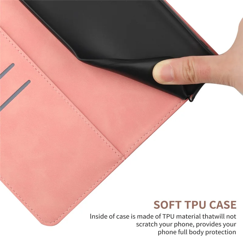 HT05 For Google Pixel 8 Pro PU Leather Phone Case Skin-touch Imprinted Line Wallet Stand Cover - Pink