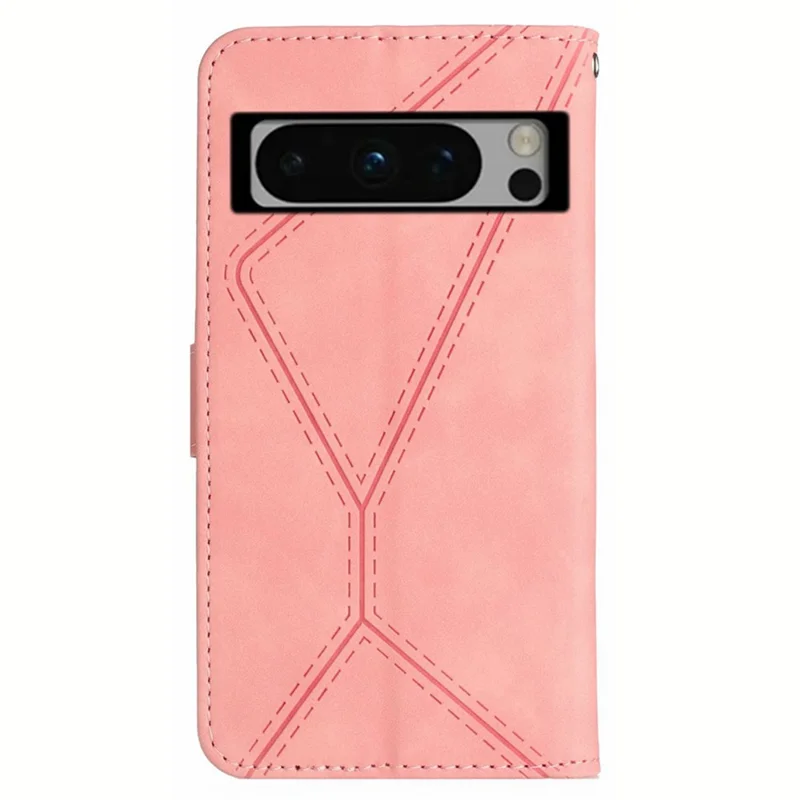 HT05 For Google Pixel 8 Pro PU Leather Phone Case Skin-touch Imprinted Line Wallet Stand Cover - Pink