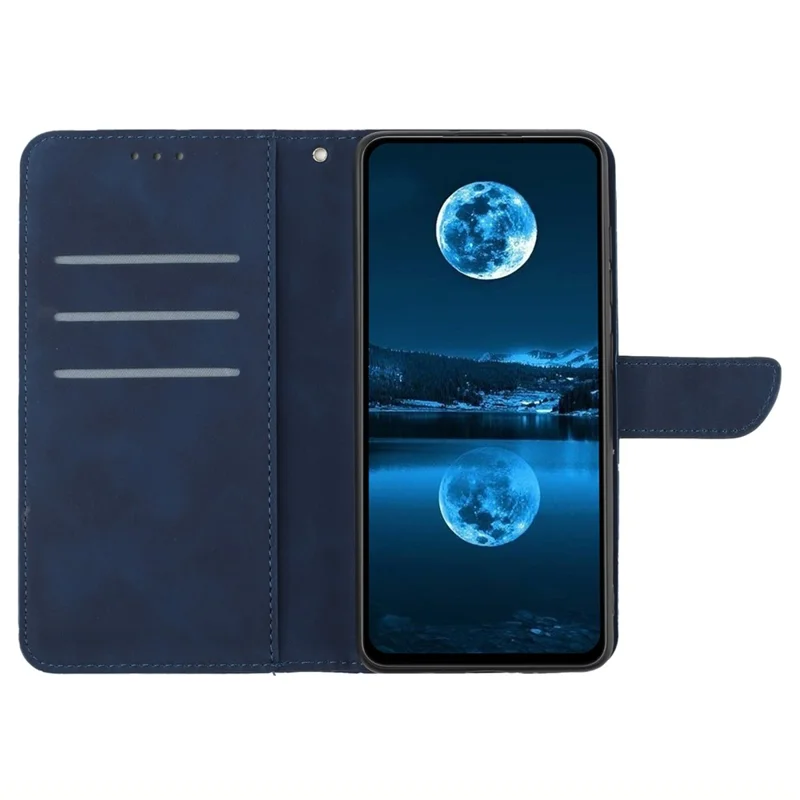 HT05 For Google Pixel 8 Pro PU Leather Phone Case Skin-touch Imprinted Line Wallet Stand Cover - Blue