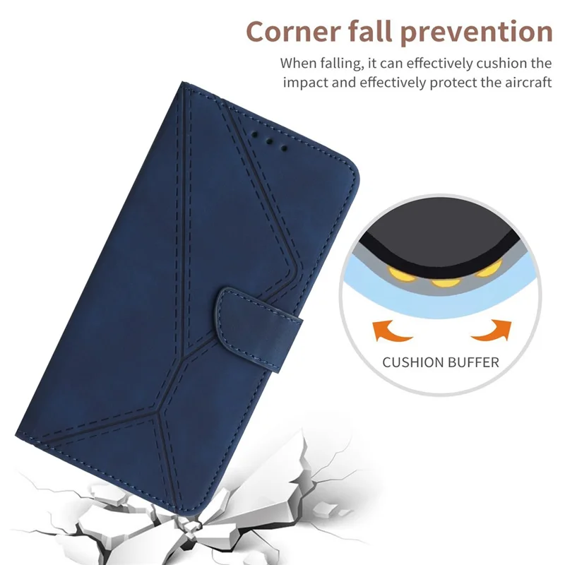 HT05 For Google Pixel 8 Pro PU Leather Phone Case Skin-touch Imprinted Line Wallet Stand Cover - Blue