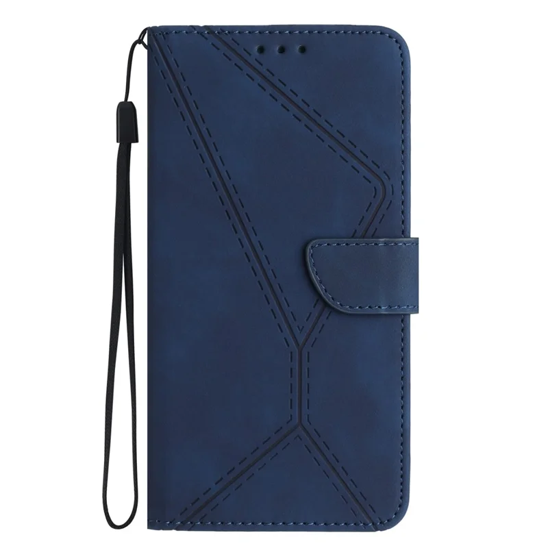 HT05 For Google Pixel 8 Pro PU Leather Phone Case Skin-touch Imprinted Line Wallet Stand Cover - Blue