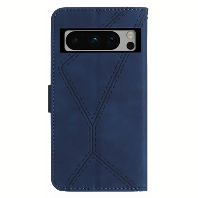 HT05 For Google Pixel 8 Pro PU Leather Phone Case Skin-touch Imprinted Line Wallet Stand Cover - Blue