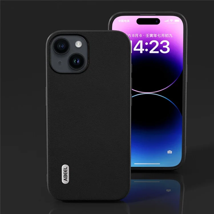 ABEEL Funda Protectora de Teléfono para iPhone 15 de Piel Texturizada PU + TPU - Negro 